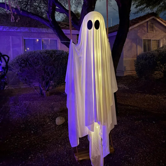 Luminous Halloween Hanging Swing Ghost – Remote-Controlled LED Lighted Ghost with Adjustable Brightness